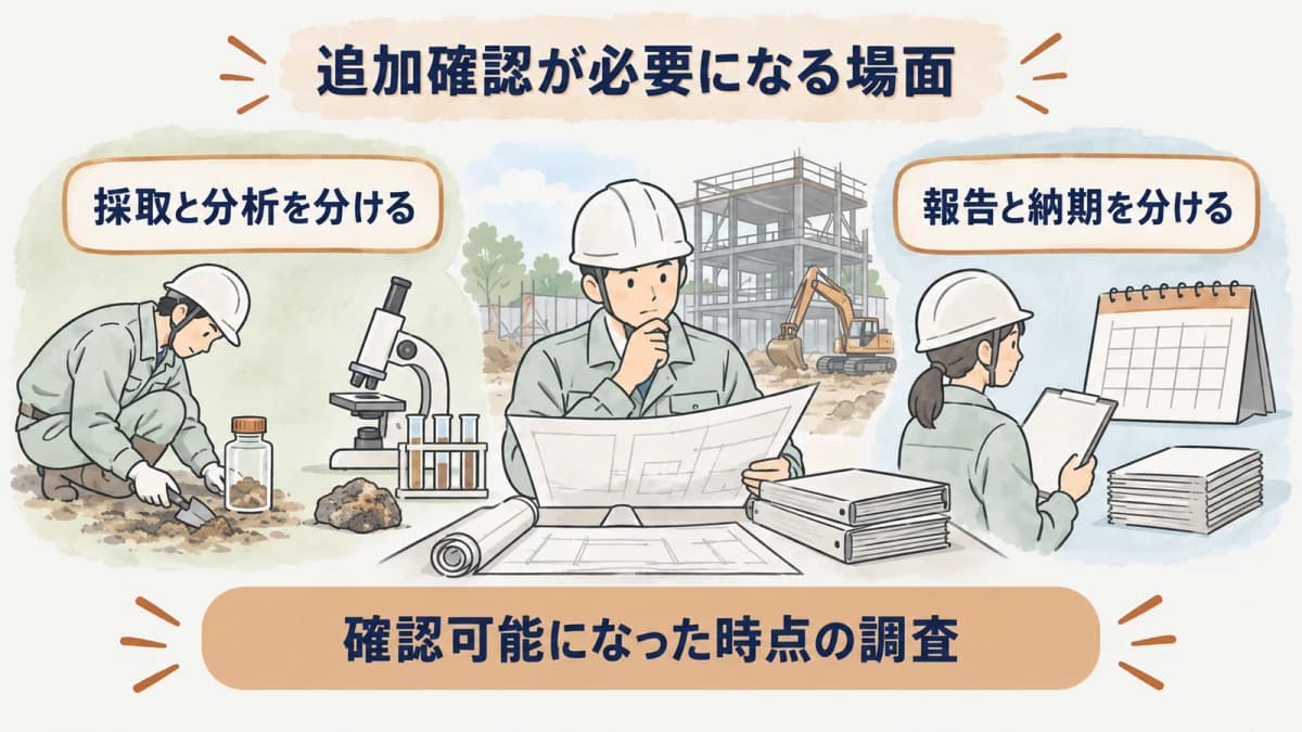目視困難な材料と確認可能になる時点を分けた図