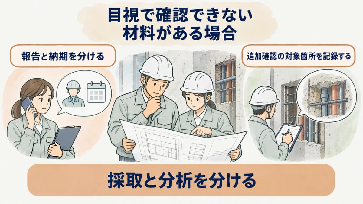 追加確認の採取分析報告納期を分ける見積図