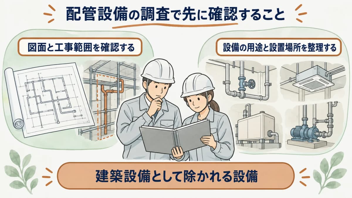 配管設備と建築設備を分けて確認する早見図