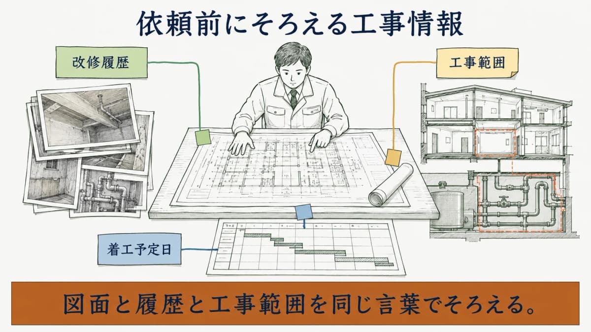 事前調査の依頼前に整理する図面・履歴・工事範囲