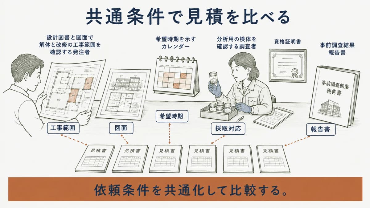 共通の依頼条件をそろえて見積を比較する順序