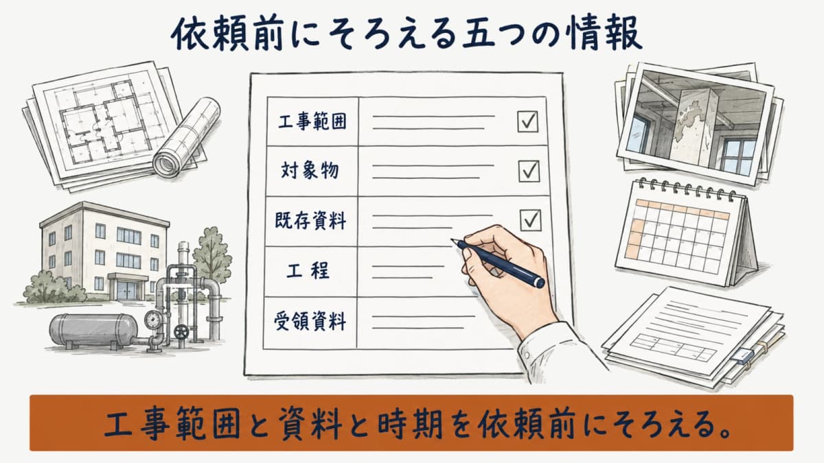 アスベスト調査の依頼前に整理する工事範囲・資料・時期の早見表