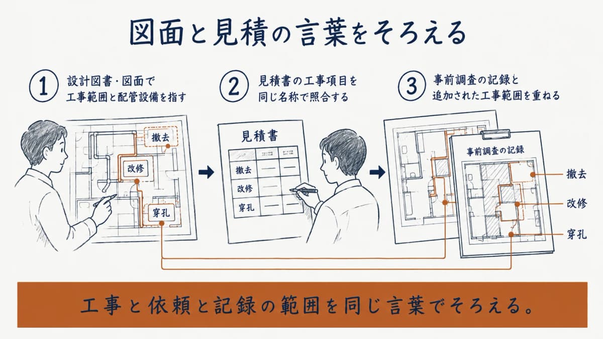 工事範囲と依頼範囲の言葉をそろえる発注時の確認順