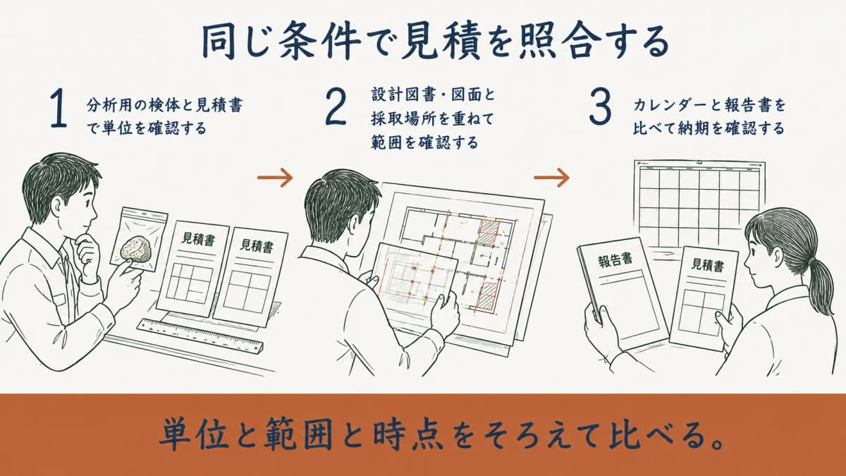 同じ単位・同じ範囲・同じ時点で見積を照合する確認順