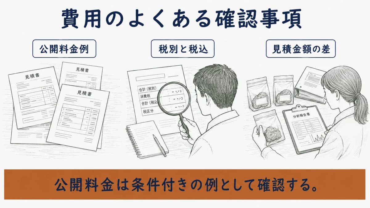 公開料金例と見積条件のそろえ方に関するFAQ図