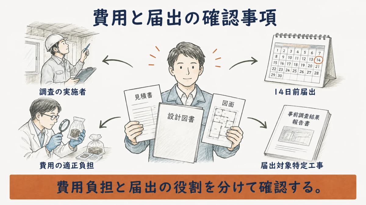アスベスト調査費用の負担と届出に関する質問
