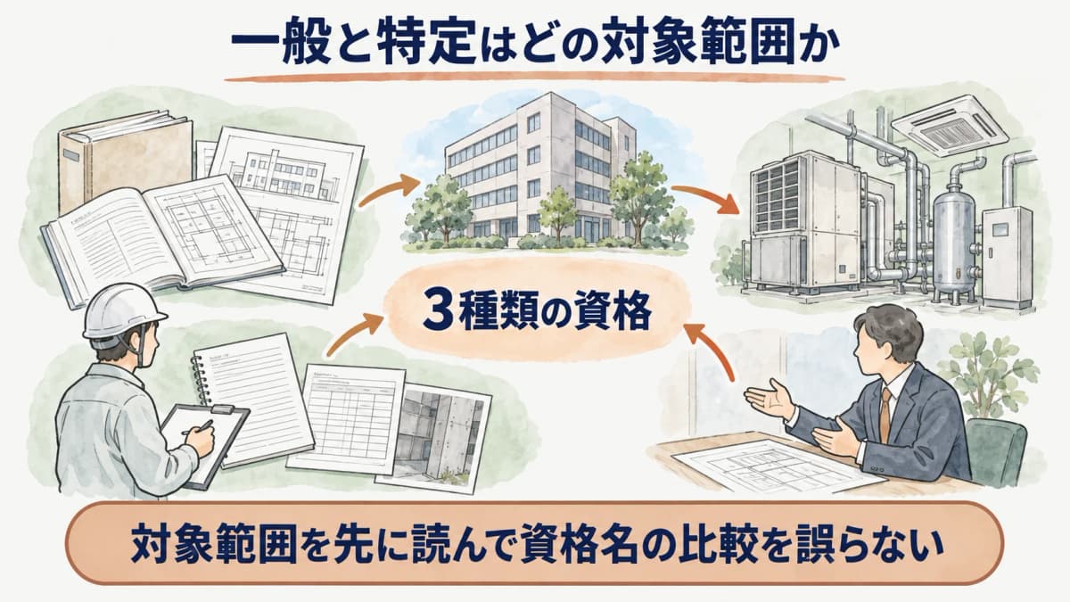 一般・特定建築物調査者の確認資料を並べた図