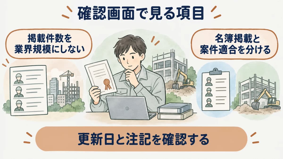 名簿と資格証明と見積範囲を照合する図