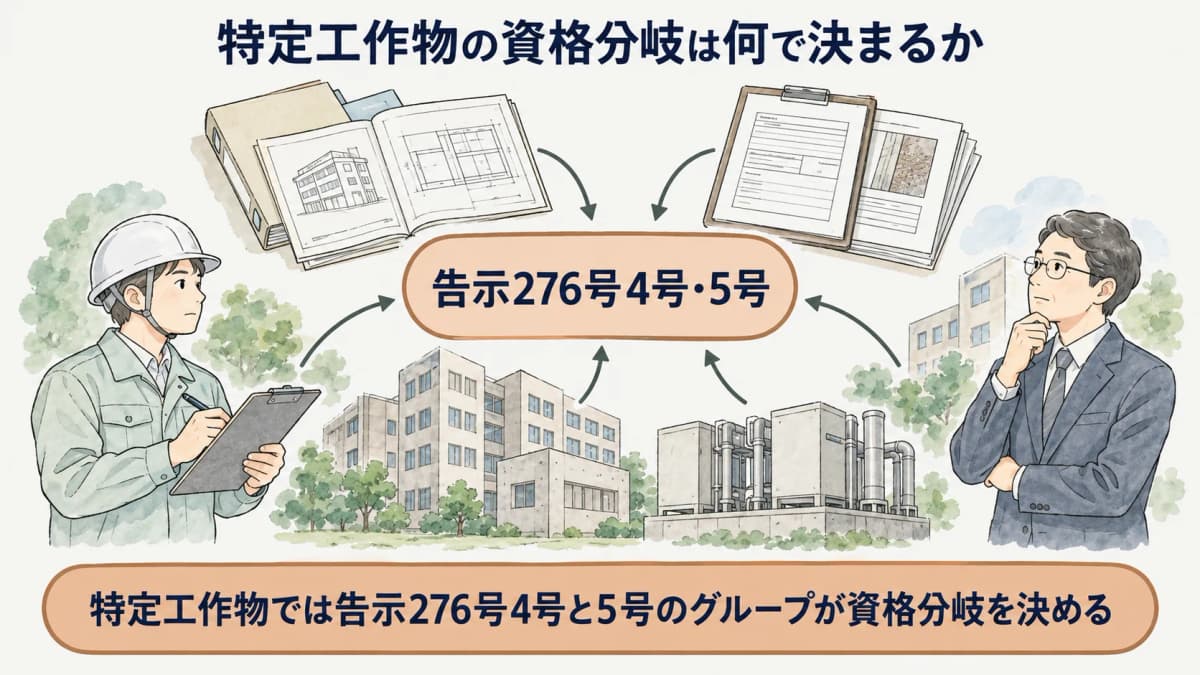 告示276号4号・5号の資格分岐を示す工作物の図