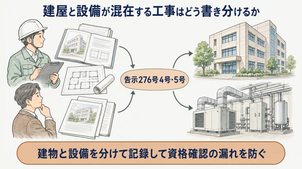 建屋部分と設備部分を分けて依頼情報を整理する図