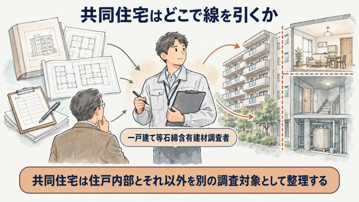 共同住宅で室内工事と共用部工事を分ける依頼情報の図