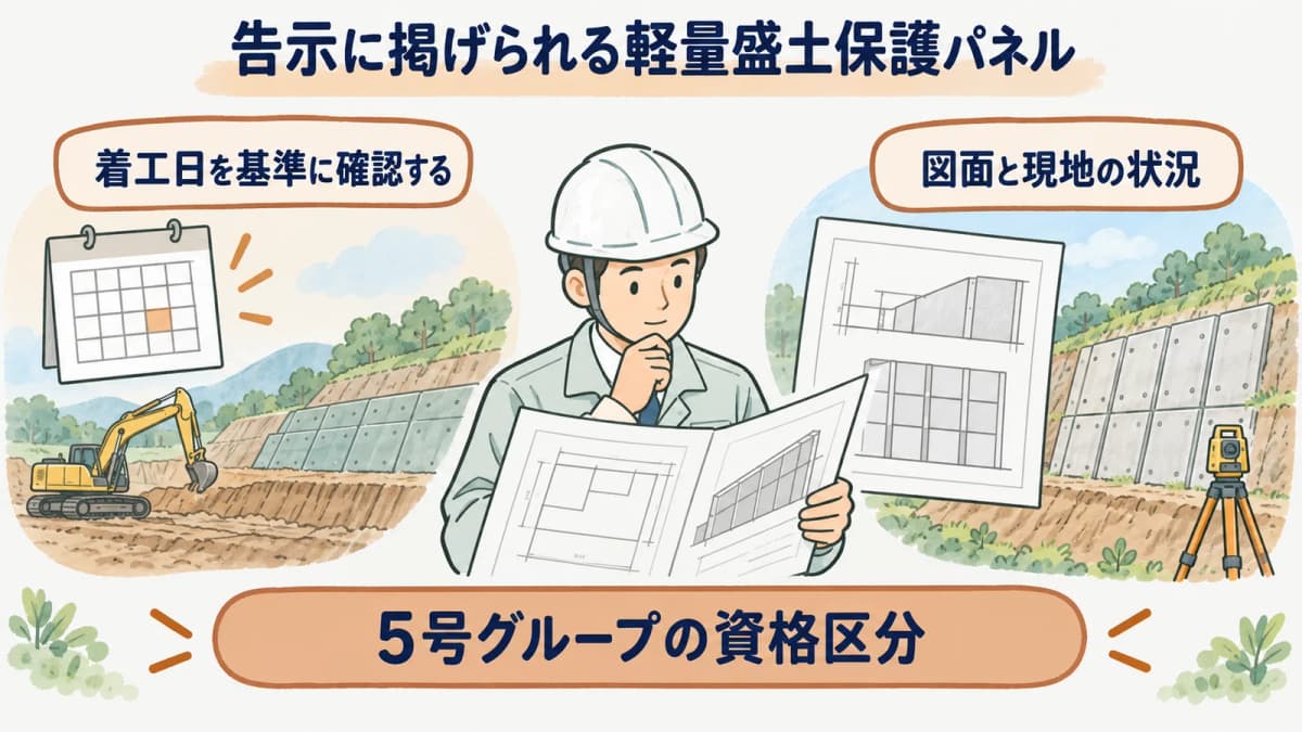 軽量盛土保護パネルの資格証明と対象範囲を照合する図