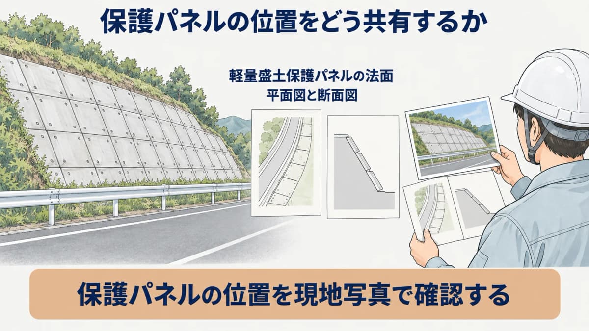 軽量盛土保護パネルの図面現地状況記録を整理する図