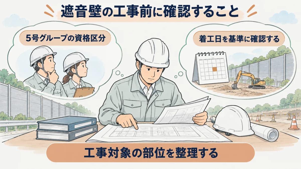 遮音壁の対象部位と設置状況と工事範囲を整理する図