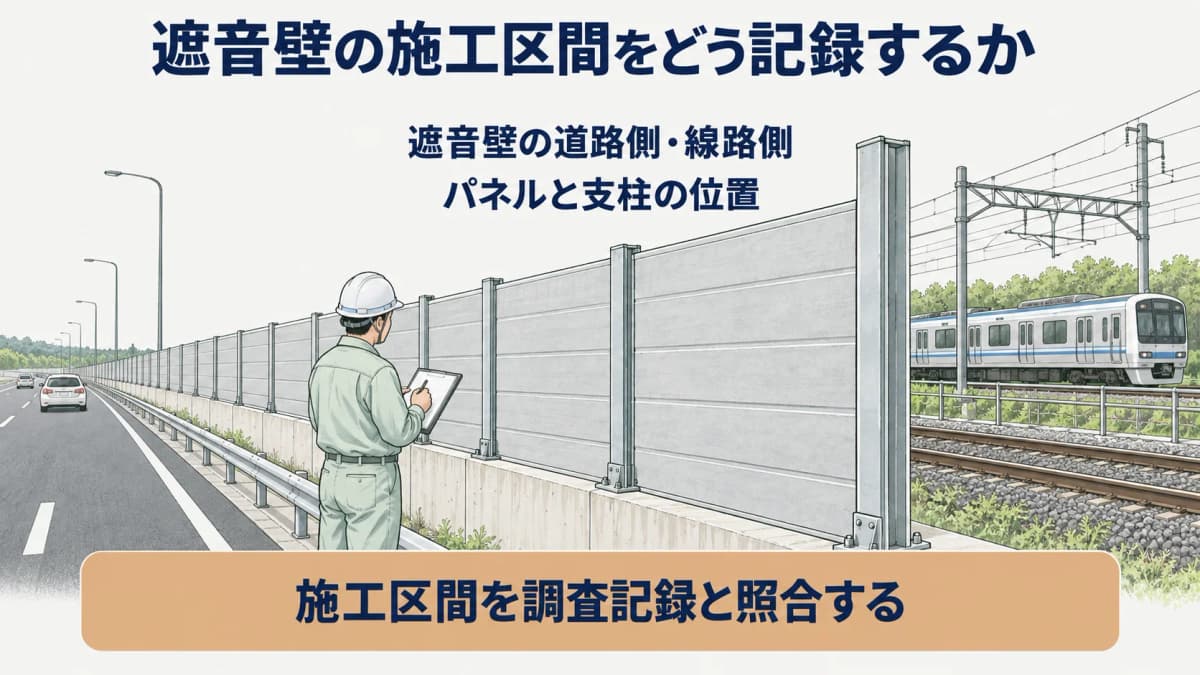 遮音壁の対象区間と調査記録を照合する図