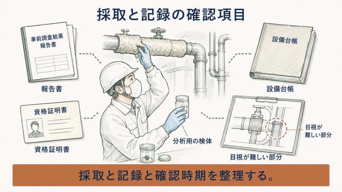 閉鎖に伴う設備解体で採取と報告書と目視困難部分を確認する項目
