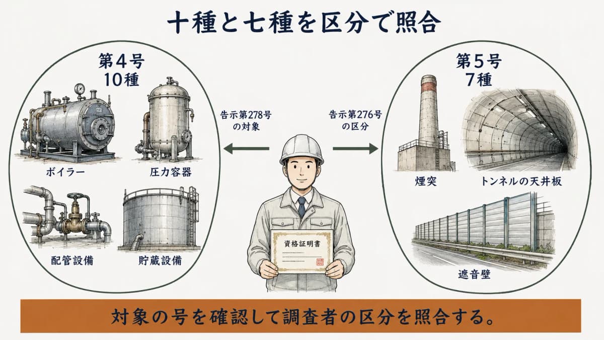 告示第278号の17種を告示第276号第4号・第5号へ照合する図