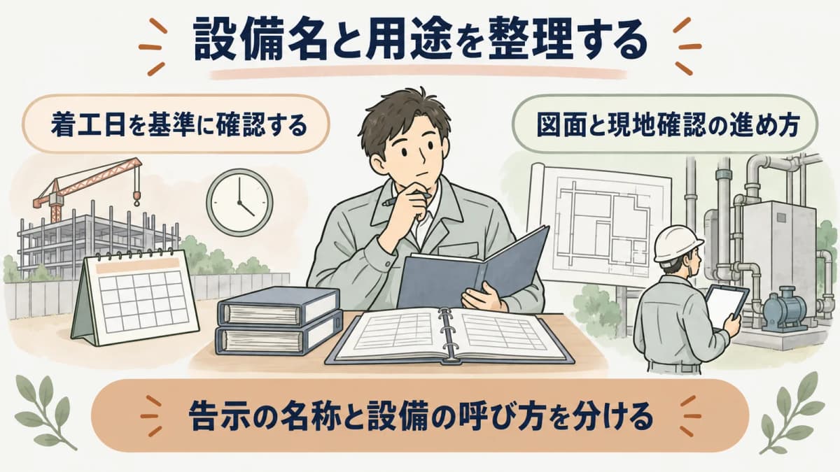 工作物の告示区分と着工日を確認する依頼手順