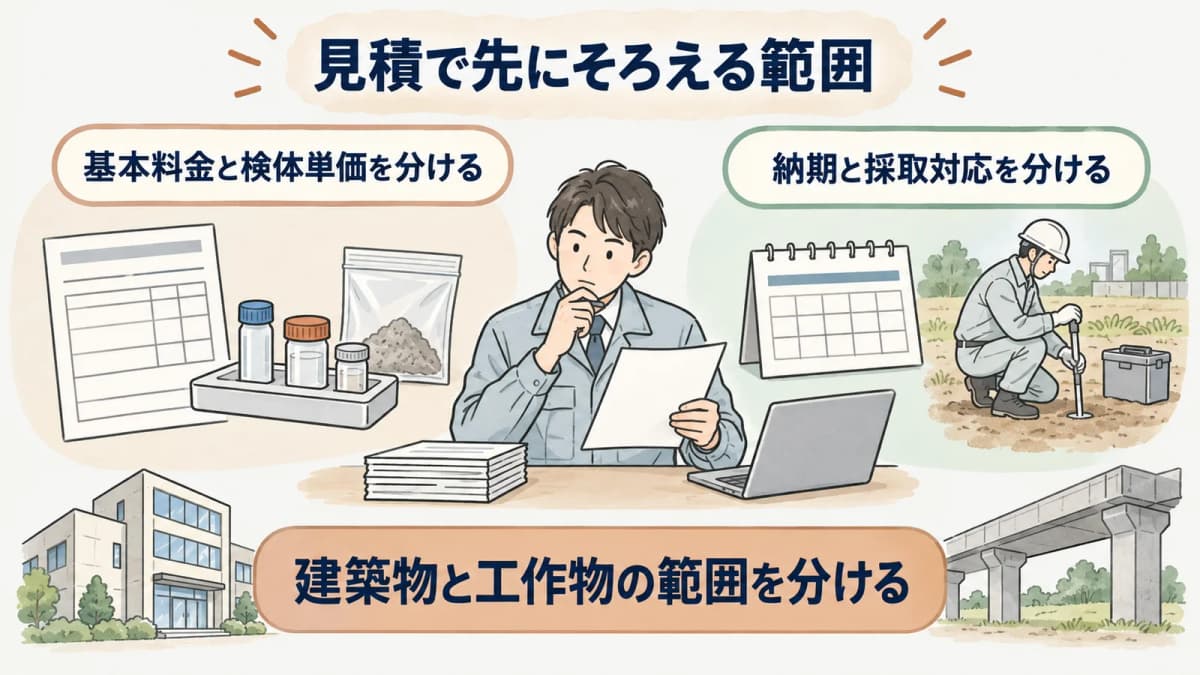 工作物調査の見積条件を対象設備と調査範囲に分ける図