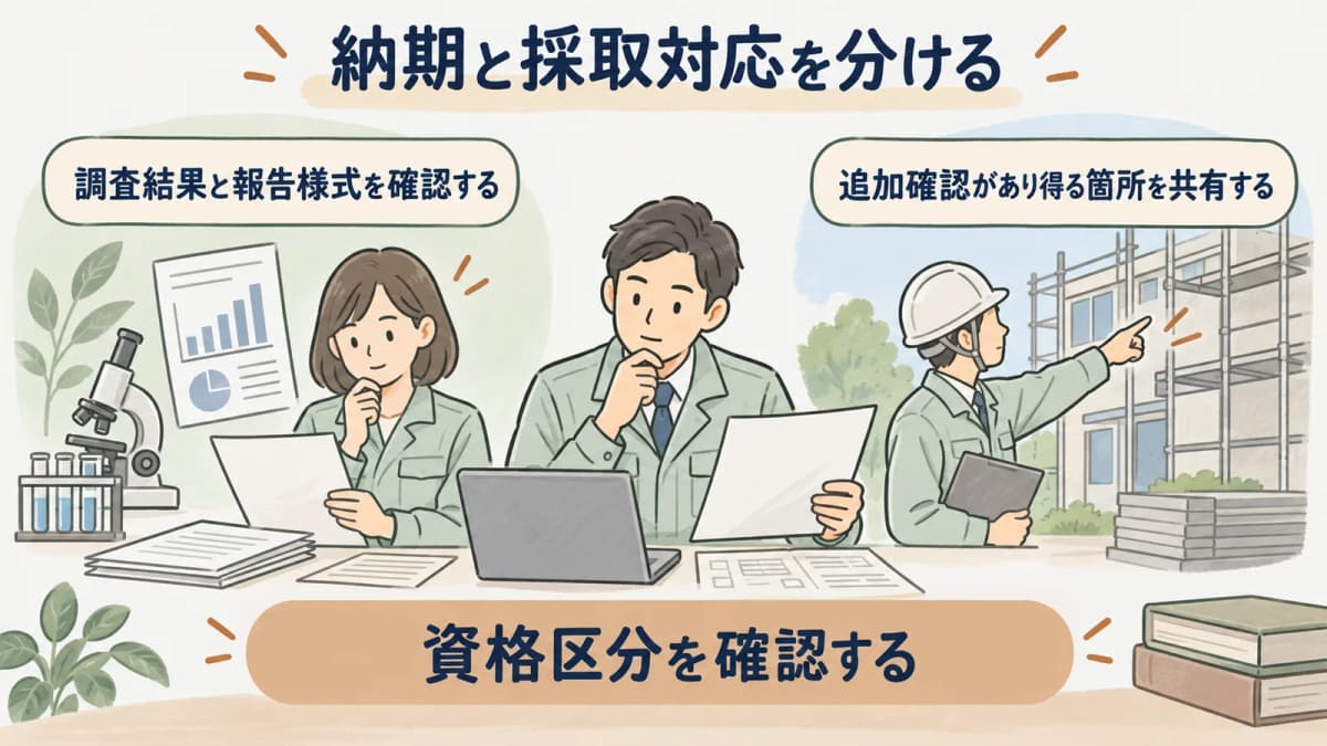 工作物調査の見積条件を最終確認する図